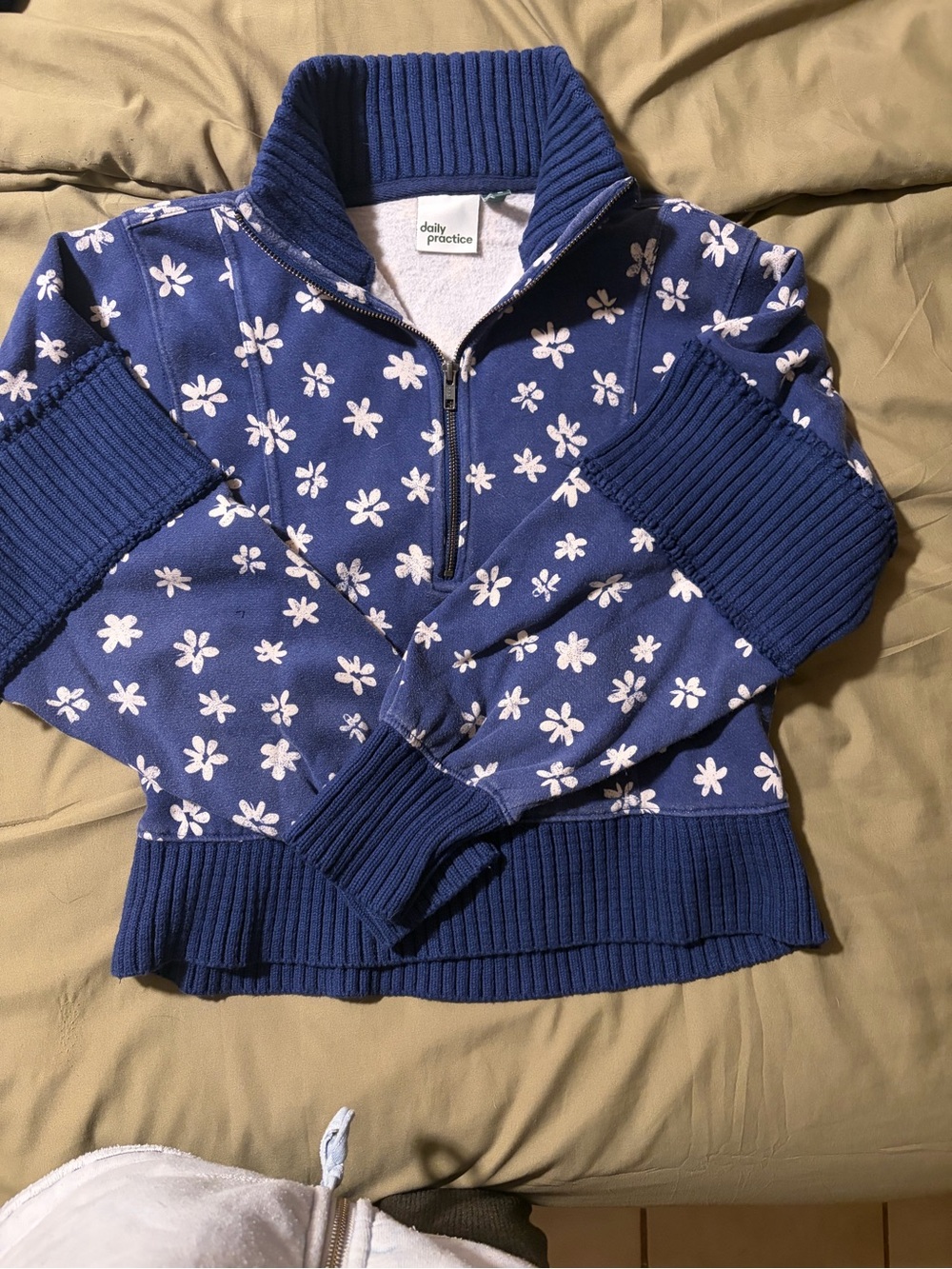 Daily Practice Anthropologie Navy Floral Half-Zip Sweater XS